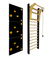 Drabinka gimnastyczna LEON 195x80 czarna + drążek + ścianka wspinaczkowa