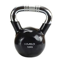 Kettlebell żeliwny KTC12 pokryty winylem z radełkowanym uchwytem HMS 12 kg